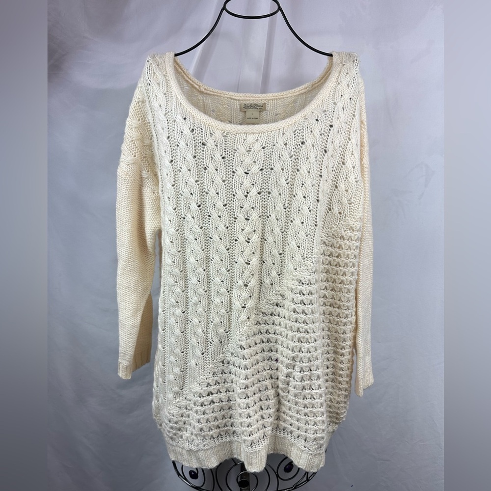 Lucky brand live in love cream cable knit sweater size L